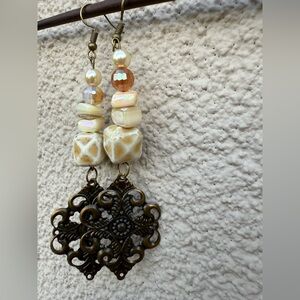 Vintage-Inspired Pearl and Bronze Earrings